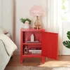 A red nightstand with an open door, next to a bed. A lamp and flowers are on top of the nightstand. Anteprima dell’immagine prodotto