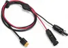 A black and red solar charging cable with two connectors on one end and one on the other, laid out on a white background. Produktbild-Vorschau