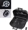A collage of images showing parts of a charcoal grill, including a vent, a wheel, and the grill itself. Podgląd zdjęcia produktu