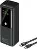 A black power bank with a digital display and two USB-C cables are shown against a white background. Produktbild-Vorschau