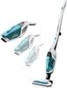 A white background displays a cordless stick vacuum cleaner and three inset images of its handheld component. Anteprima dell’immagine prodotto