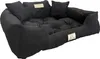 A black dog bed with pillows and a tufted cushion, shown from a slightly elevated side angle on a white background. Anteprima dell’immagine prodotto