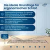 A product image showing an adjustable bed frame with text overlays describing its features. Produktbild-Vorschau