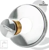 A close-up of a chrome-plated brass threaded plug with a rosette, on a white background. Produktbild-Vorschau