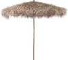 A straw-covered umbrella on a wooden pole against a white background. Produktbild-Vorschau