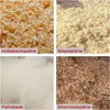 A collage of four different types of wood shavings and dust, labeled in German. Produktbild-Vorschau