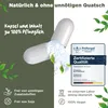 A split image showing a capsule and product certification on the right, and text and leaf graphics on the left. Produktbild-Vorschau
