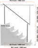 A diagram showing the dimensions of a stainless steel stair railing installed on a set of concrete stairs. Voir les images du produit