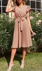 ASKSA Femme Robe d'été Fleurs Mi-longues Col V Robes Jupe Voir les images du produit 2