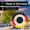 A street scene with buildings and trees, overlaid with marketing text and a German flag-themed badge. Produktbild-Vorschau
