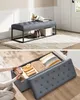 A storage bench is shown, first in a hallway setting and then with its lid open to reveal storage. Náhled obrázku produktu