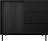 A black dresser with a fluted door on the left and three drawers on the right, set against a white background. Voir les images du produit