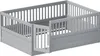 A gray wooden children's bed with a gate and railings, shown from a slightly elevated angle. Voir les images du produit