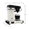 A white and black Moccacoffee maker with dimensions indicated. Produktbild-Vorschau