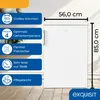 A white refrigerator with dimensions and feature callouts. Produktbild-Vorschau