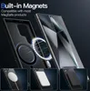 A close-up view of a black phone case with built-in magnets, showcasing its compatibility with MagSafe products through illustrative graphics and smaller inset images. Produktbild-Vorschau