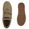 A top-down view of a pair of khaki sneakers and a separate view of the sole. Produktbild-Vorschau