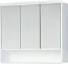 A white medicine cabinet with three mirrored doors and an open shelf below. Náhled obrázku produktu