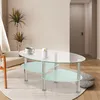 Glastisch Oval Edelstahl 90x50x42 cm，2 Ebenen Hartglas Produktbild-Vorschau 3