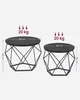 Two black geometric coffee tables side-by-side, with dimensions and weight capacity indicated. Náhled obrázku produktu