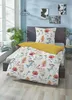 A bedroom scene with a bed made up with floral patterned bedding and a yellow bolster pillow. Produktbild-Vorschau