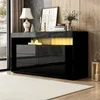 A modern black sideboard with LED lighting and gold accents, displayed in a living room setting. Anteprima dell’immagine prodotto