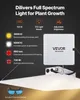A marketing image showcasing a full-spectrum LED grow light for plants, with details on its features and specifications. Náhled obrázku produktu