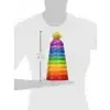 A person wearing a white t-shirt is holding a rainbow-colored stacking toy. Produktbild-Vorschau