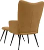 A brown velvet armchair with a matching ottoman, viewed from the back. Voir les images du produit