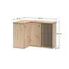 A corner cabinet with dimensions indicated by measurement lines. Produktbild-Vorschau
