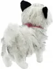 A plush toy dog from the side view, with a white and gray fur coat and black ears. It is wearing a pink collar. Náhľad obrázku produktu