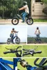 A collage of images showing a person riding an electric bicycle, close-ups of the bicycle's handlebars and frame, and another person standing next to the bicycle. Produktbild-Vorschau
