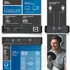 A collage of images showing a CSL USB 7.1 sound card, its connections, and a person using a microphone with headphones. Podgląd zdjęcia produktu
