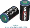 Two ANSMANN 4LR44 6V alkaline batteries are shown against a white background. One battery is lying on its side, and the other is standing upright. Náhled obrázku produktu