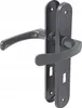 A gray door handle set with two keyholes on a white background. Produktbild-Vorschau