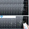 A collage of smart thermostat devices, some showing digital displays and others with a hand holding a smartphone displaying a thermostat app. Produktbild-Vorschau