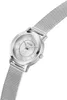 A silver Guess watch with a mesh band is shown from a diagonal angle against a white background. Produktbild-Vorschau