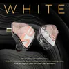 A pair of white and rose gold in-ear monitor headphones are displayed against a dark, wavy background with text overlay. Produktbild-Vorschau