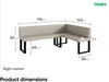 A diagram illustrating the dimensions of a beige corner bench with black legs. Produktbild-Vorschau