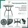 A marketing image for a patio table, showing the table and text highlighting its features. Náhľad obrázku produktu