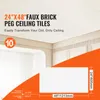 A white ceiling with grid lines, overlaid with marketing text and a diagram of a ceiling tile. Podgląd zdjęcia produktu