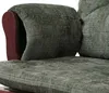 Close-up view of a green fabric armchair with a wooden frame. Voir les images du produit
