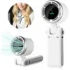 A collage showing a wearable neck fan and a hand-held fan with a digital display. Náhľad obrázku produktu