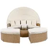 A modular outdoor lounge set with a canopy and a central table. Voir les images du produit