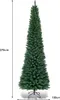 A tall, slender artificial Christmas tree with a metal stand, shown against a white background with measurement indicators. Voir les images du produit