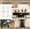 A collage of images showcasing a black console table with various storage options and decorative items. Náhľad obrázku produktu