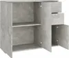 A gray sideboard with open doors and drawers. Produktbild-Vorschau