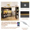 A bar cart with LED lighting and shelves, shown in a room setting with a couch in the background. Close-up shots highlight product features. Produktbild-Vorschau