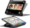 Two images of a tablet case for an Apple iPad, one showing a video call and the other showing the tablet in a stand mode with a drawing on the screen. Produktbild-Vorschau