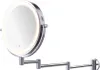 A silver, wall-mounted makeup mirror with LED lighting and an extendable arm, shown against a white background. Produktbild-Vorschau